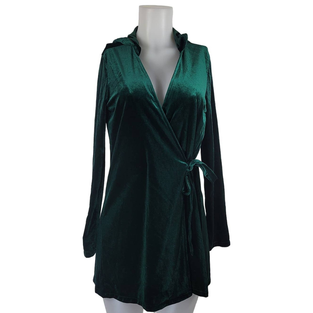 Jack by BB Dakota Velvet Hooded Wrap Jacket Emerald Green M NWT MSRP $88